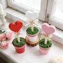 Fangoo 3Pcs Valentines Day Wooden Heart Potted Table Decoration Sign Pink Red White Heart Shaped Rustic Tiered Tray Decor Tabletop Centerpiece Wedding Valentines Day Home Gifts Parties