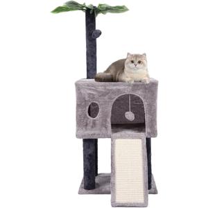 41″ Cat Tree for Indoor Cats Furniture, Cat Tower with Scratching Board and Save Space, Modern Activity House for Large Cats, Condo with Ball Toys, Kittens Cave, Cat's nest, Light Grey