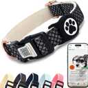 WhoseID Dog Collar with Waterproof AirTag Holder & Anti-Lost QR Code, Cute Bling Warpping Adjustable Width for Small Medium Large Pet (Black, L)