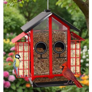 Weatherproof Bird Feeders for Outdoors - 4Lbs Large Metal Suet Feeder for Cardinal Finch, Garden Decor (Ordinary Red)