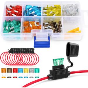 Nilight 120 PCS Mini ATM/APM Blade Fuse 5A/7.5A/10A/15A/20A/25A/30A AMP Assorted Set with 10 Pack 14AWG ATC/ATO Inline Fuse Holder
