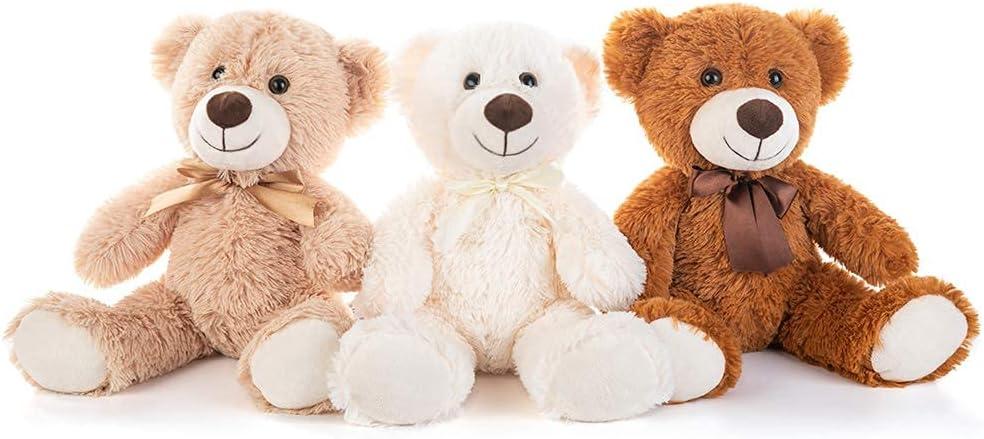 MorisMos 3 Packs Teddy Bears Bulk Stuffed Animals, Cute Small Teddy Bear Plush Toys, Little Stuffed Bear for Kids on Centerpiece Baby Shower, 14 Inches (3 Pcs Elegant)