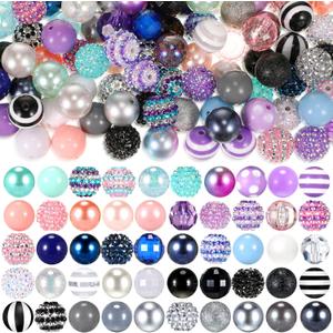 Huquary 100 Pcs 20mm Rhinestone Bubblegum Beads for Pens Mixed Crystal Resin Chunky Beads for DIY Craft Keychain Necklace Bracelet Jewelry Making(Mermaid Color)