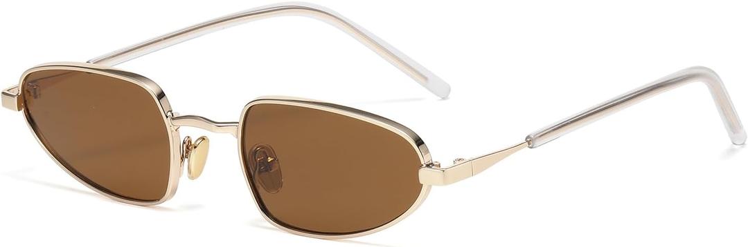 Gleyemor Fashion Retro Sunglasses for Women Stylish Oval Glasses Full Metal Frame UV400 Protection Shades (Gold/Brown)