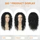 Long Black Curly Wig for Men Women 70s 80s Rock Retro Middle Part Wig for Cosplay Costume Halloween Party Daily Use