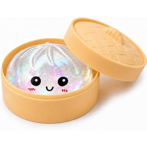 Flashing Dumpling Squishies Stress Balls, Glitter Squishies Dumpling Fidget Sensory Toy with Food Steamer, Squeeze Dough Ball for Stress Relief, Stretchy Desk Toys Gift