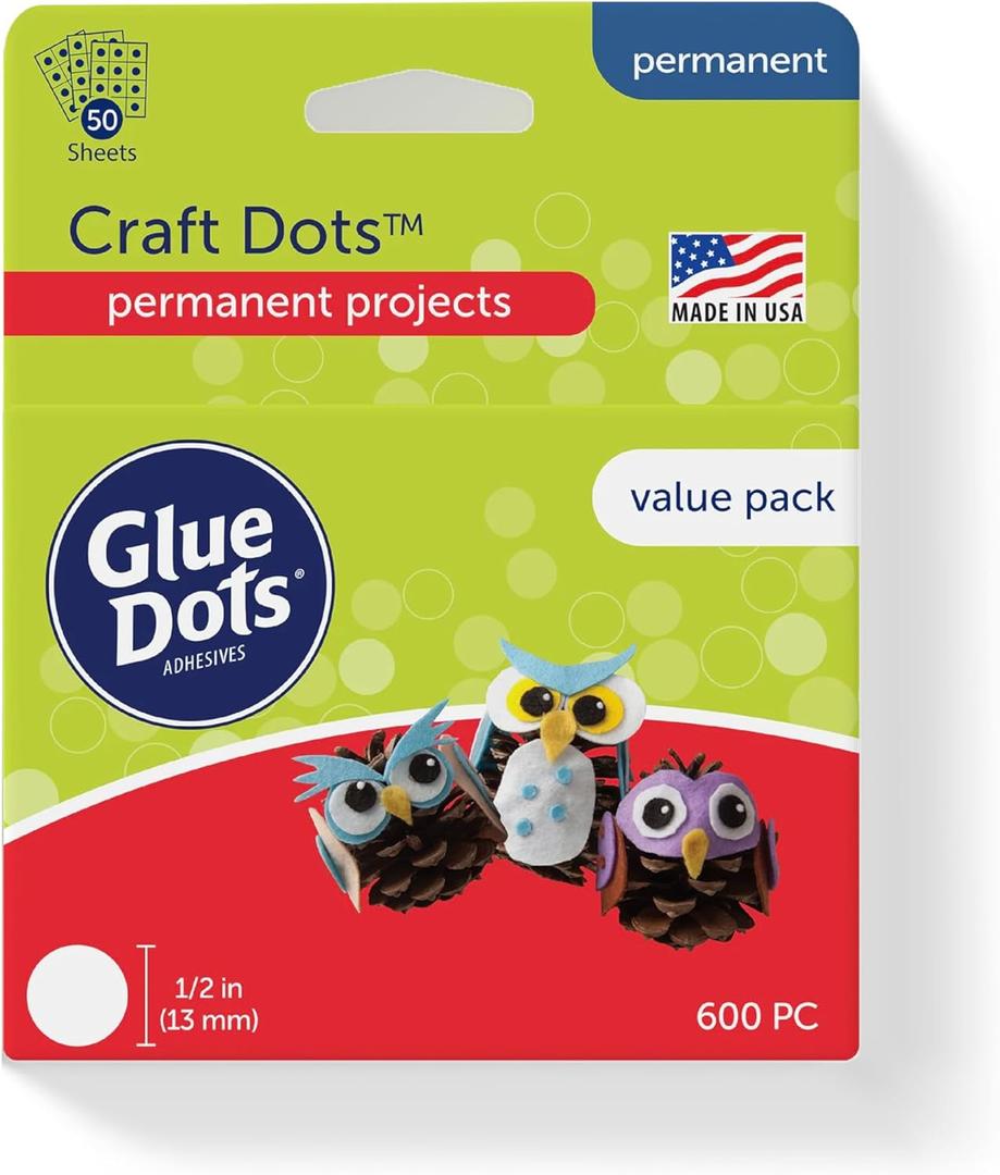 Glue Dots, Craft Dots Value Pack, Double-Sided, 1/2", .5 Inch, 600 Dots, DIY Craft Glue Tape, Sticky Adhesive Glue Points, Liquid Hot Glue Alternative, Clear