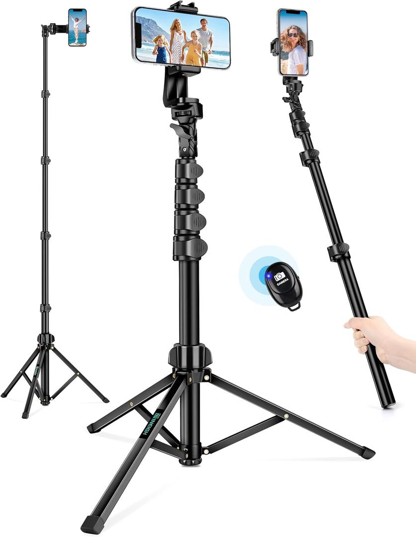 71" Tripod for iPhone, Phone Tripod Selfie Stick with Remote, Cell Phone Tripods & Tall Travel Tripods for Recording Video Selfies Photo, Compatible with iPhone 16 15 14 Pro Max 13 Android (Black)
