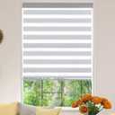 Zebra Roller Window Blinds,Custom Cut to Size,Roller Blinds Dual Layer Roller Shade Blinds, Gray,Fixed 64 InchesHigh,26 Inches Width