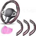 Car Steering Wheel Cover, 3 Piece Bright Carbon Fiber Steering Wheel Covers, Non-Slip Steering Wheel Cover Protector, Great Grip, Universal Car Accessories Decoration for 14.5-15 inch (Pink)