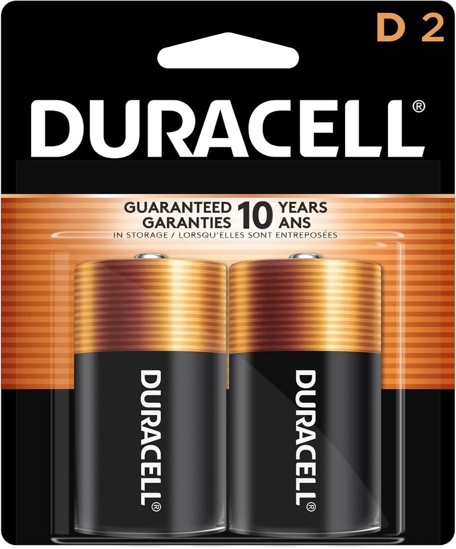 Duracell Coppertop D Batteries, 4 Count (Pack of 1), D Battery with Long-lasting Power, All-Purpose Alkaline D Battery for Household and Office Devices, 2 Count (Pack of 1)