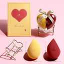 Heart Makeup Sponge Set - 2 Pcs Soft Beauty Sponges with Heart-Shaped Holder for Liquid Foundation, Cream, and Powder - Latex-Free Blending Sponge Kit for Valentine's Day Gifts for Women