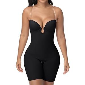 SHAPESHE Strapless Shapewear for Women Backless Bodysuit Tummy Control Built-in Bra Low Back Deep U Plunge Body Shaper Large