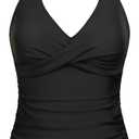 Tempt Me Womens Tankini Top Halter Tummy Control Swim Tops Only Twist Front V Neck Bathing Suit No Bottom (Black, S)