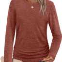 SAMPEEL Womens Sweaters Long Sleeve Shirts Fall Fashion 2025 Trendy Tops Ruched Outfits Winter Clothing (Large)