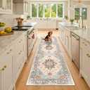 RELEANY Vacuum-Friendly Area Rugs 2'x8' Machine Washable, Non-Slip, Floral Vintage Distress Print Pattern Medallion Carpet for Living Room Bedroom Brick Navy Blue Orange Colorful