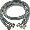 Eastman 48378 Braided Stainless Steel Washing Machine Hoses with 90 Degree Elbow, 3/4 inch FHT, 6 Ft, 2 Pack