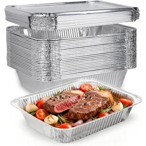 (26 Pack) Disposable 9x13 Aluminum Foil Pans with Lids, Half Size Aluminum Foil Heavy Duty Deep Steam Pans for Roasting Turkey, Cooking, Prepping- Thanksgiving, Christmas, Parties