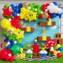 Red Blue Green Yellow Balloon Garland Kit with Confetti Cloud Mushroom Star Balloons for Bros Party Cartoon Video Game Theme Birthday Party Supplies