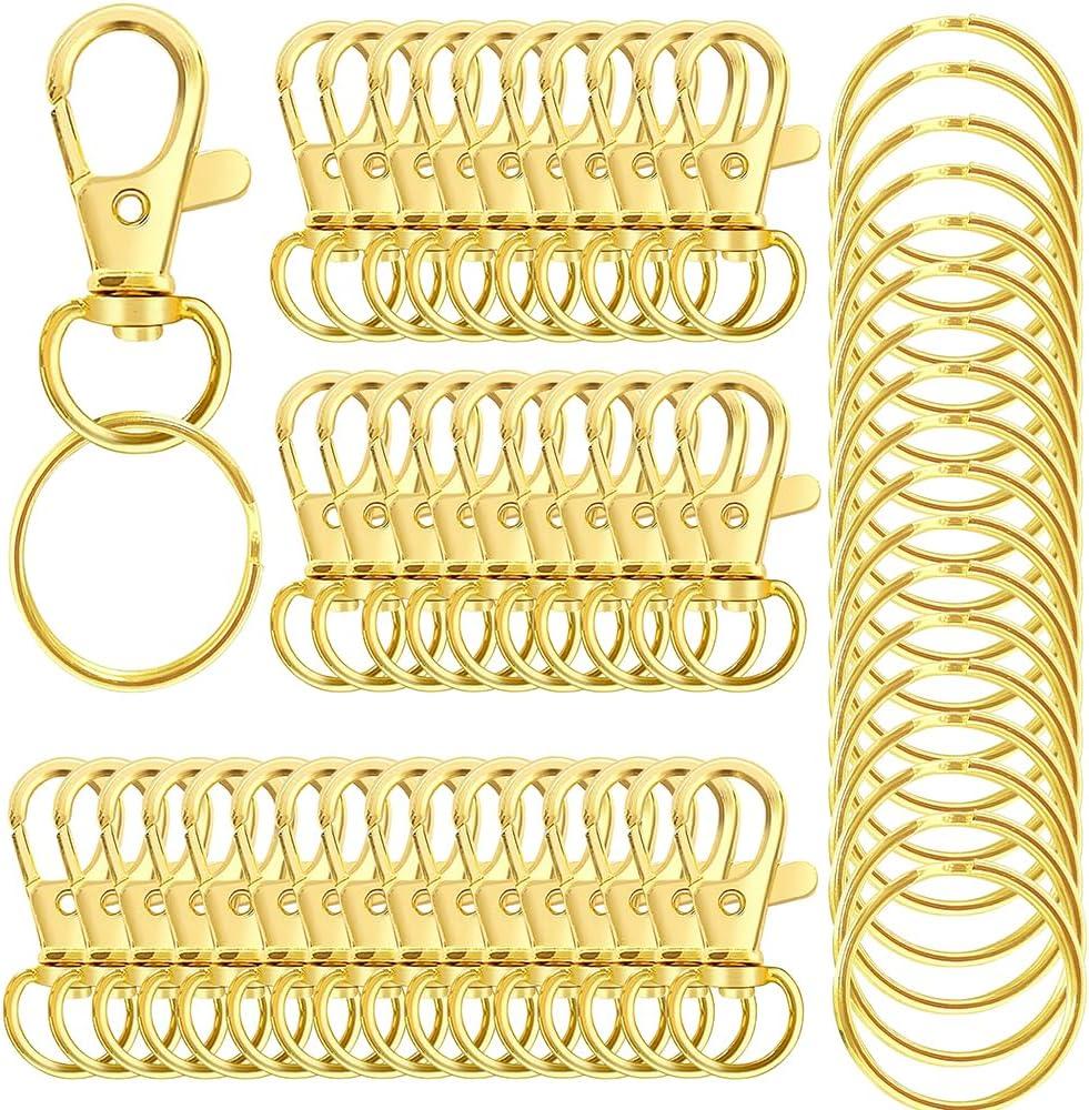 50Pcs Premium Swivel Snap Hook Keychains with Key Rings, Metal Keychain Clip and Key Ring, 25Pcs Key Chain Hooks and 25Pcs Key Rings for Lanyard Crafts Jewelry Keychain Making Gold 32mm/1.25inches