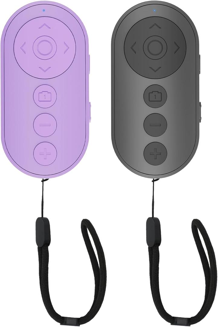 Remote Control for TikTok, Wireless Remote Camera Control Shutter with Zoom for iPhone, Front Rear Camera Switch, Page Turner for E-Book APP, Phone Remote, Scrolling Ring for TIK Tok (Black/Purple)