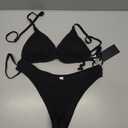 Women Two Piece Bikini Set - Sexy Halter Triangle Bikini Top with High Cut Cheeky Bikini Bottom Swimsuits (Black, M)