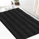 Turquoize Chenille 24"x 36" Extra Soft, Absorbent Shaggy Bath Rugs, Black - Non Slip for Bath or Kitchen