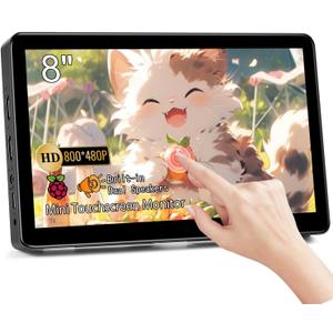 8 Inch Touchscreen Mini Monitor HD 800x480 Small Monitor LCD Display for PC Laptop Ras Pi, with HDMI Ports, Built-in Speakers and Stand