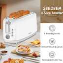 SEEDEEM 4 Slice Toaster, Extra Wide Slots Bread Toaster with 6 Shade Settings, Bagel/Cancel/Defrost/Reheat Functions, Removable Crumb Tray, Auto Shut-Off, White