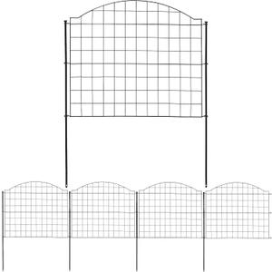Sunnydaze Arched Grid 12.5' Set of 5 Decorative Garden Fence Panels - Steel Border Fencing - 28" W x 25.5" H Per Panel - Black