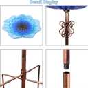 hogardeck 2 in 1 Floral Glass Bird Bath & Feeder - Hanging or Freestanding Outdoor Bird Bath with Sturdy 5-Pronged Base for Garden, Patio, Yard, Lawn Decor