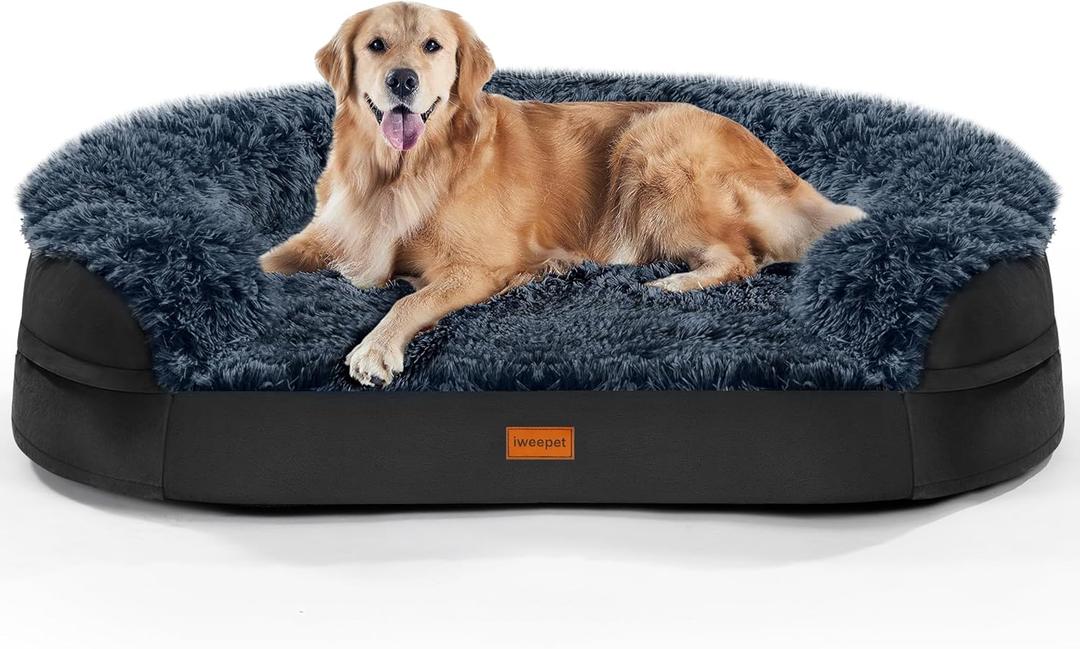 iweepet Black Orthopedic Dog Beds for Extra Large Dogs, 44" x32.6" x7.6" Supportive Dog Sofa Bed with 28D Egg-Crate Foam, Removable Washable Cover, Waterproof Lining, for Puppy,Senior,Sick