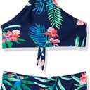 Kanu Surf Girls' Mahina UPF 50+ Beach Sport Halter Bikini 2-Piece Swimsuit (Leonie Floral Navy) Size 12 