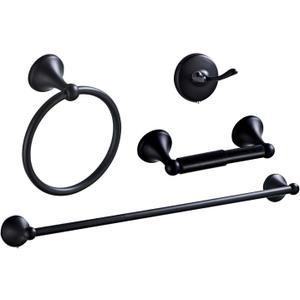 Matt Black Bathroom Accessory Set, Adjustable Towel Bar,Towel Ring,Toilet Paper Holder,Robe Hook 4-Piece Bathroom Hardware Set Wall Mounted (Matt Black)