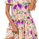 BTFBM Women Spring Dresses 2026 Short Sleeve V Neck Tiered Ruffle Boho Swing Dress A-Line Floral Mini Dresses (XL)