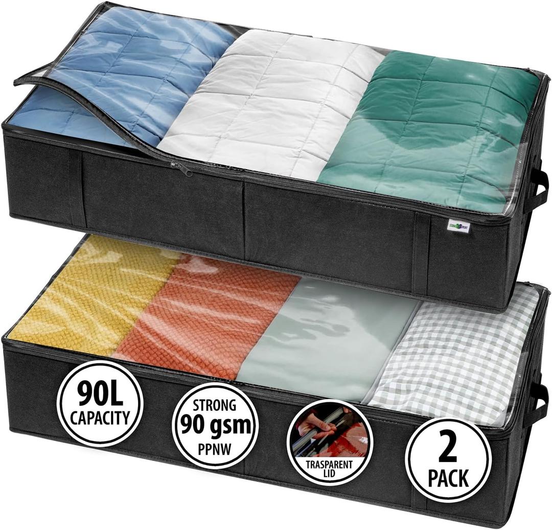 Closet Organizers and Storage - Maximize Space with Under Bed Storage Containers & Clothes Storage - Ideal Closet Organizer, Toy Storage Organizer & Underbed Storage (Black, 2 Pack)