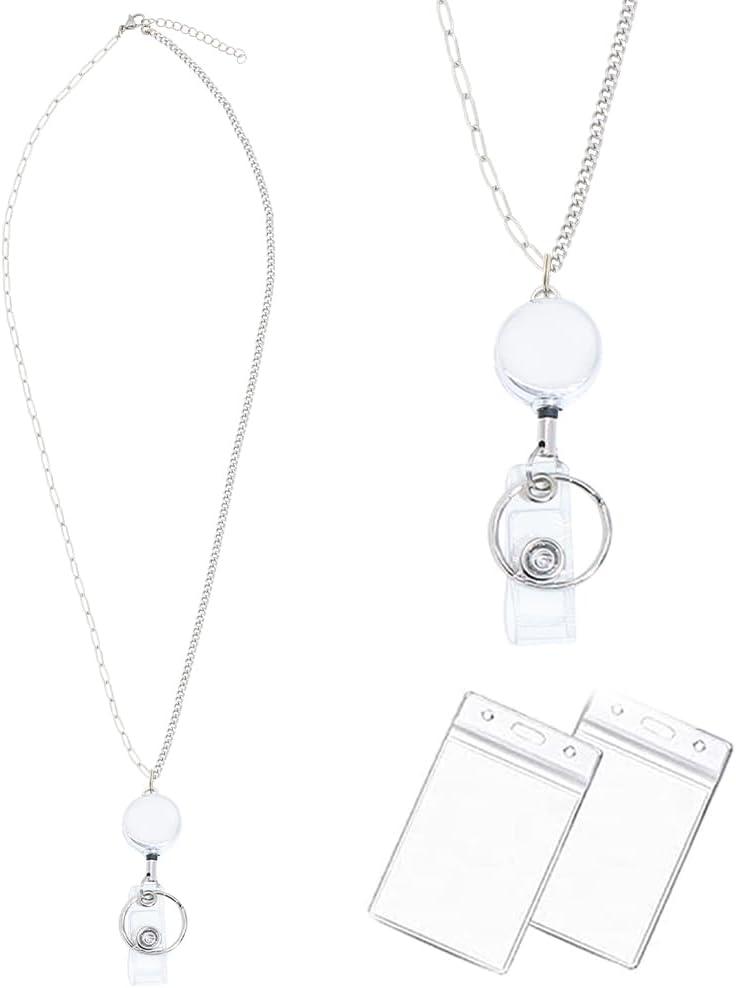 Lanyards for Id Badges Stainless Steel Metal Teacher Lanyard with Id Holder Retractable Cruise Ship Badge Holder for Women (Silver 15)