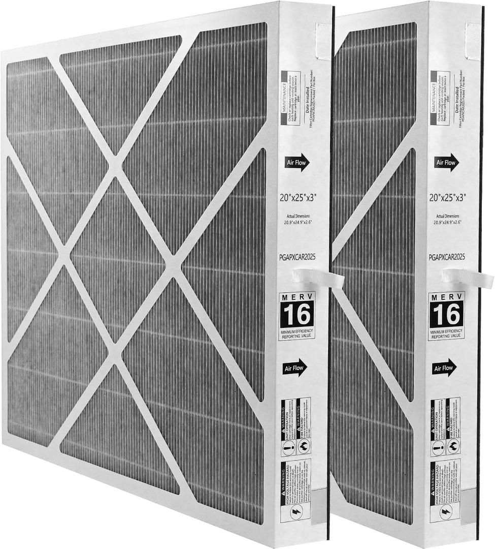 Upgrad PGAPXCAR2025-A02 MERV16 Air Filter for Bryant/Carrier Air Purifier Cartridge, 2 Pack 20x25x3in Air Filter for AGAPXCAR2025, PGAPAXX2025, PGAPXCAR2025-A01, Tin Foil Sheet