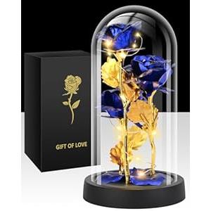 Tayfeim Valentines Day Gifts for Her, Glass Rose Flower Birthday Gifts for Women Mom Wife Girlfriend, Light Up Rose in A Glass Dome, Rose Gifts for Valentine's Day, Mothers Day, Womens Day (Blue)