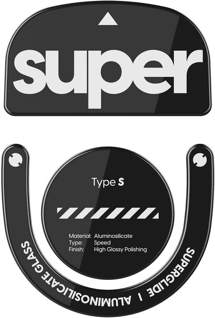 Superglide Glass Mouse Skates - Super Smooth Glide, Polished Round Edge, Super Fast Gaming Mouse Feet with Durable Sole for Logitech G Pro X Superlight2 (Type-S, Black)