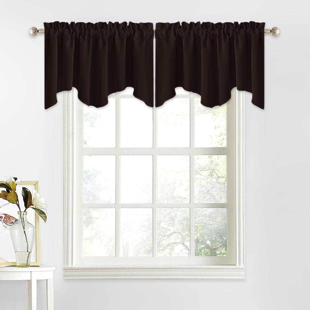 NICETOWN Bathroom Curtain Valances - 52 x 18 inches Rod Pocket Privacy Valance for Kitchen/Bay Window/Nursery/Boys Bedroom (Toffee Brown, Double Pieces)