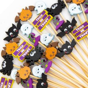 2 x WorldBazaar 120PCS Halloween Cocktail Picks 6 Styles Halloween Skewers Appetizer Food Fruit Toothpicks Charcuterie Skewers Sticks Party Supplies Decorations