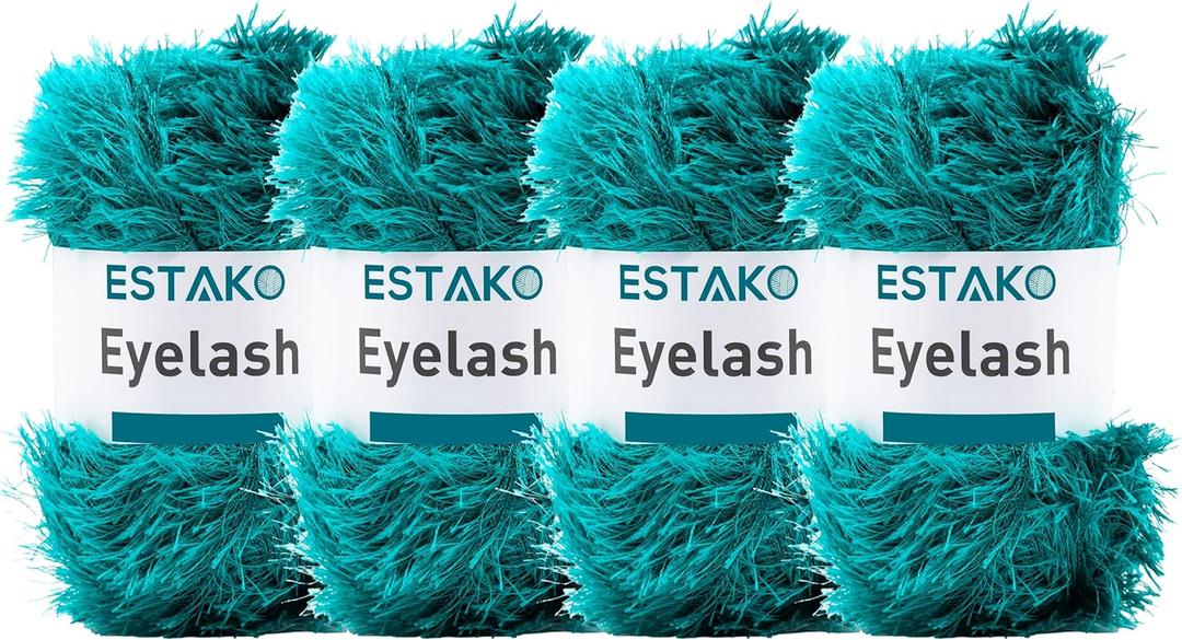 Estako Eyelash, (4 Skeins Pack) 100% Polyester Yarn, Soft, Fuzzy for Crochet and Knitting (4 x 3.53 Oz) / (4 x 153 Yrds) (1213 - Oil Blue)