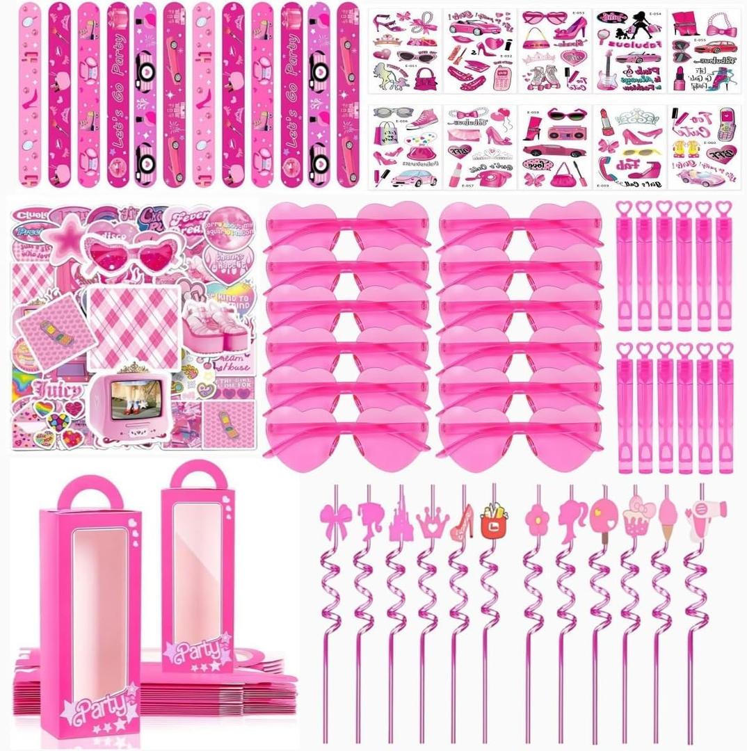 120 pcs Pink Party Favors Pink Toy Gift Goodie Bag Stuffer Filler Makeup Party Decorations for Kids Girls Birthday Party Decoration Supplies-12Guests