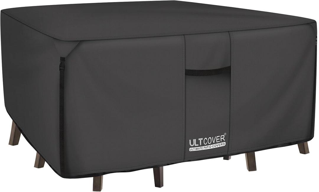 ULTCOVER 600D Tough Canvas Heavy Duty Square Patio Table and Chairs Cover - Waterproof Outdoor General Purpose Furniture Covers 94 inch, Black