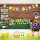Tatuo Spring Easter Photograhy Background Bunny Colorful Egg Rabbit Floral Grass Wooden Wall Garden Backdrop Happy Easter Banner for Spring Party Photo Booth Props Supplies Decorations(Flower Style)