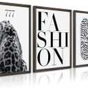Trendy Leopard Wall Art Black White Cheetah Wall Decor Fashion Aesthetic Canvas Posters Preppy Stockholm Prints Stylish Cheetah Pictures Y2k Painting for Bedroom 16x24 Inch Framed Set of 3