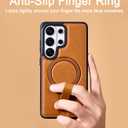 Butaiga for Samsung Galaxy S26 Ultra Case Leather with Stand, Anti-Slip Grip Ring, Fits for MagSafe (Brown, S26 Ultra)