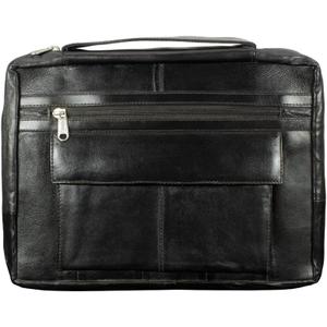 Genuine Leather Bible Cover Black with Handle, Protective Zippered Study Carrying Case, Unisex