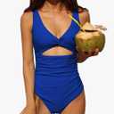 Charmo Womens One Piece Swimsuit Ruched Tummy Control High Cut Backless V Neck Bathing Suits Swimwear Medium
